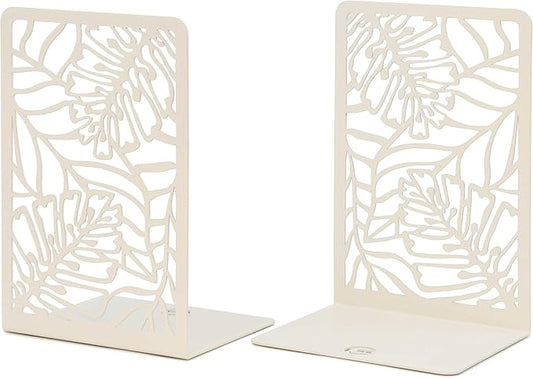 CNK Premium BookEnds for Heavy Books - Metal Book Stoppers for Book Shelves - Decorative Home Office Book Holders (Tropical White)