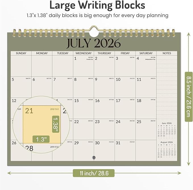 Forvencer 2026 Calendar, 21-Month Wall Calendar 2026, Apr 2026 - Dec 2027, 11" x 8.5" Monthly Planner Calendars with Note Pages & Stickers, Unruled Blocks, Spiral Binding Hanging for Home Office