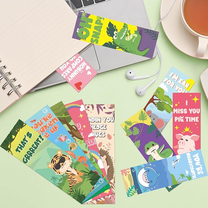 120PCS Animal Book Marks for Reading Kids, Paper Bookmark Set Motivational Animal Pun Book Marks, Bulk Funny Book Marks for Book Lovers Classroom Reward