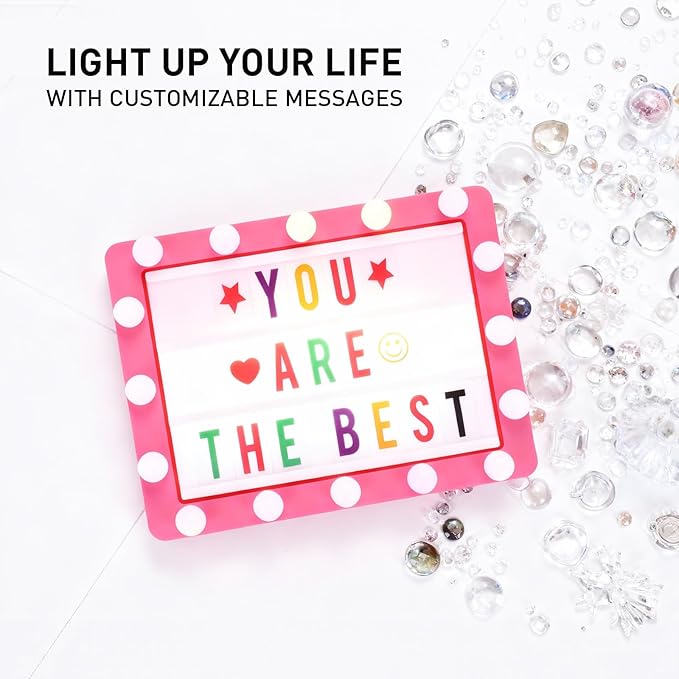 Cinema Light Box with 290 Letters,Icons, Stocking Stuffers Christmas Birthday Gifts Ideas for Teen Girls Women, DIY LED Sign Light Up Marquee Message Board for Home Office Cute Room Desk Decor(Pink)
