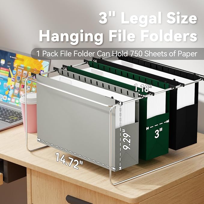 Ansook Legal Size Hanging File Folders Extra Capacity, Heavy Duty 3" Expandable File Folder Hanging Legal with Tabs,6 Pack File Cabinet Folders,File Frame & Box Hang Folder,Hanging File Organizer