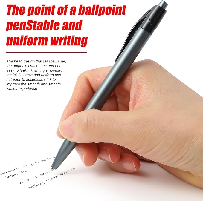 Yuxingrong Retractable Black Ballpoint Pen for Smooth Writing 1.0mm Medium Pack of 100 Black Ink Pen, Click Pens Bulk with Comfort Grip, Idea for Journaling, Planner, Note Taking