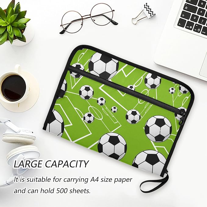 Cute Soccer Balls File Folders, Plastic Folders with 13 Pockets, Expandable File Folder for Documents School Students Office, Aesthetic Folder with Labels A4 Letter Size