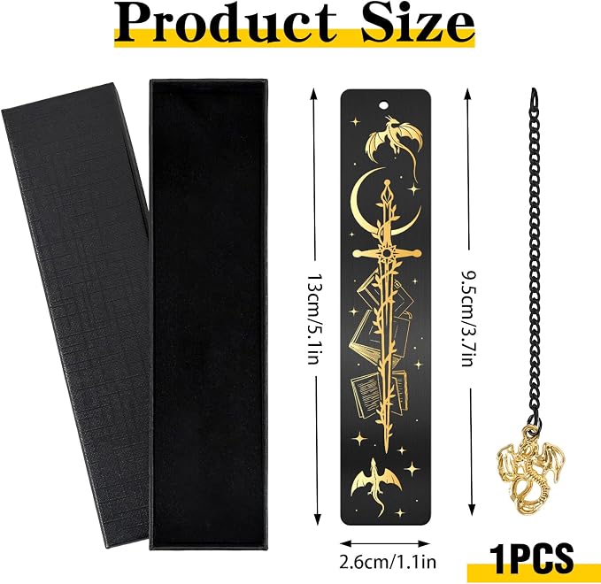 Fantasy Dragon Sword Bookmark - Cool Metal Book Mark Gifts for Reading Men Black Page Markers for Boys Kids Women Novel Lovers Bookish Readers Students Teachers School Birthday Accessories