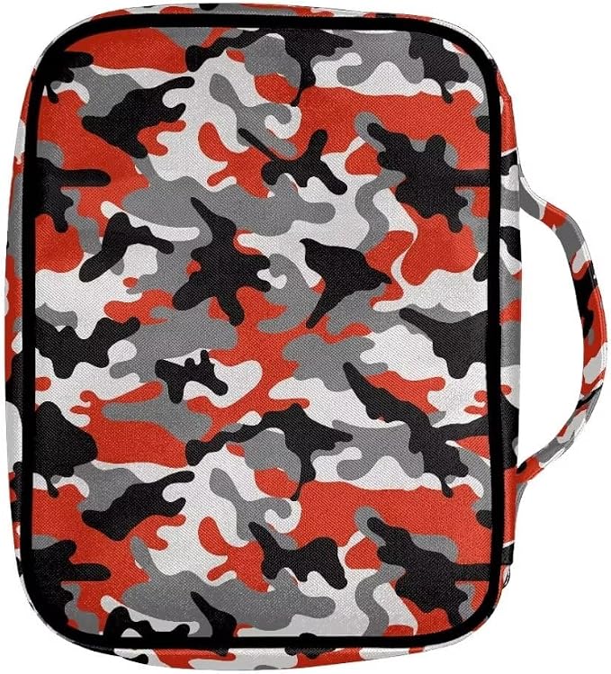 Coldinair Red Camo Bible Cover for Men Kids,Carrying Book Case Church Bag Scripture Bag Bible Tote Bag with Zippered Pocket and Handle