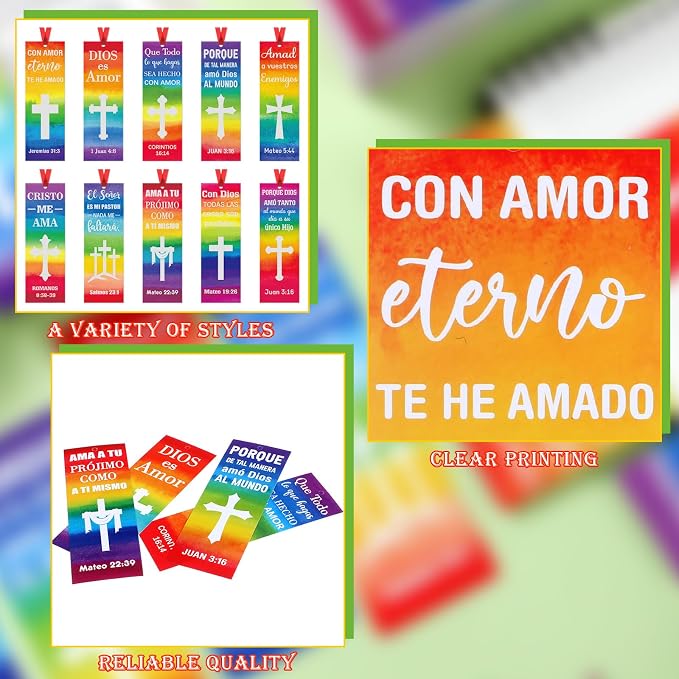 Cholemy 200 Pcs Spanish Christian Bookmark with Bible Verse Religious Inspirational Paper Cristo Me AMA Bookmarks Bulk Jesus Loves Me Party Favors for Kids Sunday School Classroom Church Gift