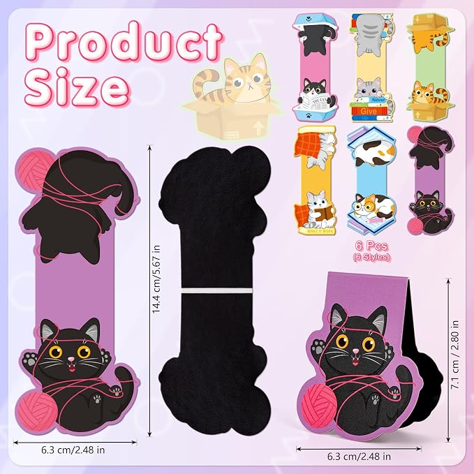 JSRQT 6 Pack Magnetic Bookmark Cute Cats Book Marks Page Markers Book Markers Clip for Students Teachers Assorted Cat Bookmarks for Women Men Funny Book Lovers Gifts Personalised Bookmark