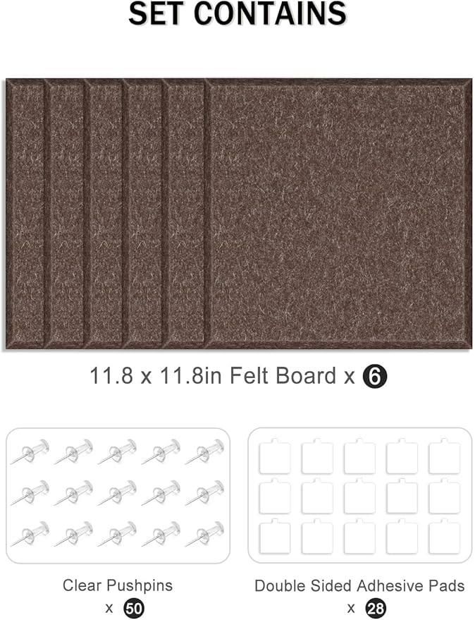 Hsurbtra Large Cork Board for Wall 36 x 24 Inch, 6 Pack Felt Bulletin Notice Board with Pushpins for Office Home School Farmhouse Wall Decor, Brown