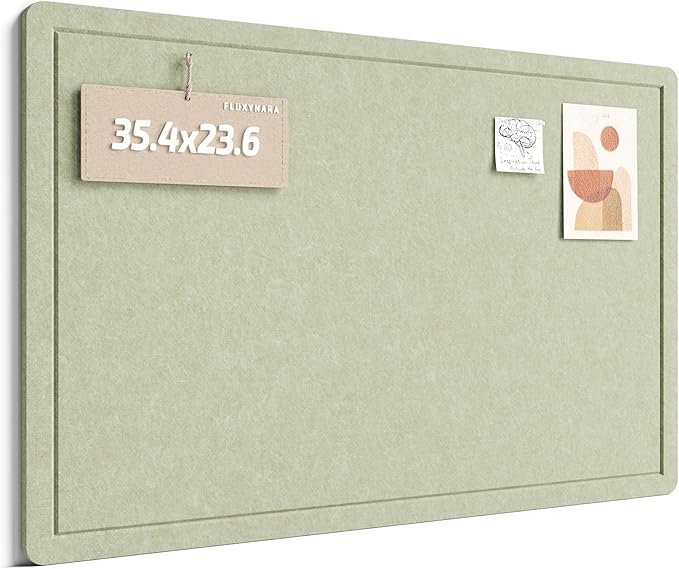 Fluxynara Bulletin Board,35.4" x 23.6" Cork Board Alternative with 12 Safe Removable Adhesive Tabs, Foldable Felt Pin Board for Home Office, Classroom, Bedroom,Entryway for Walls—Sage