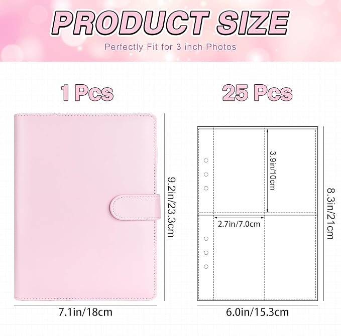 A5 Kpop Photocard Binder, 6 Ring Binder Album with 200 Card Slots, PU Leather Binder Cover with Magnetic Buckle Closure for Organizing Trading Cards - Pink