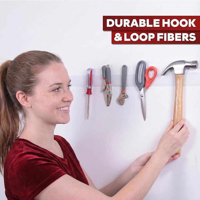 Hook and Loop Roll, White, 1-in x 10-Ft Hook and Loop Tape Heavy Duty Strips with Adhesive, Fastening Strips with Adhesive for Fabric, Tools - XFasten
