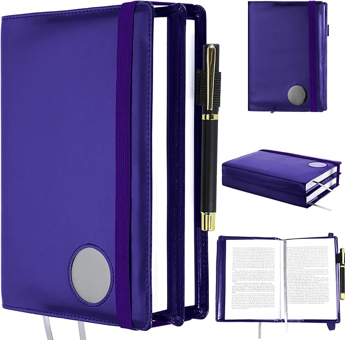Motipuns 1 Pack Double AA Book Cover & 12 Steps & 12 Leather Double AA Book Cover Medallion Holder Paperback Protector Leather Gift for Women Men (Purple)