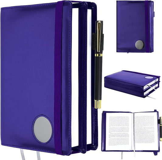 Motipuns 1 Pack Double AA Book Cover & 12 Steps & 12 Leather Double AA Book Cover Medallion Holder Paperback Protector Leather Gift for Women Men (Purple)