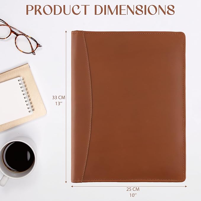 Succor Genuine Leather Portfolio Padfolio – Professional Business Folder & Leather Binder Organizer with Legal Pad Document Holder for Men & Women, Zipper-Free – 13x10 Inch, Brown