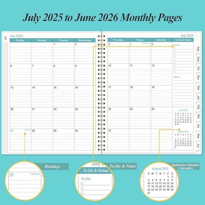Planner 2025-2026 - 8.5" x 11" Weekly Monthly Planners from July 2025 to June 2026, Acacemic Year Planner with 12 Monthly Tabs, Inner Pocket, Elastic Closure, Pink Flower