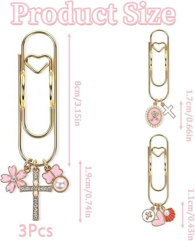 Wxiben Bible Paper Clip Bookmark - 3 Pcs Faith Metal Paperclip Pen Holder Book Mark with Charms Page Marker Planner Decorative Paper Clips Faith Gifts for Women Reading Book Lovers Accessories