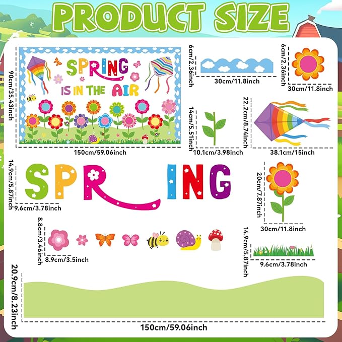 Spring is in The Air Bulletin Board Set Colorful Floral Butterfly Photo Craft Cutouts Classroom Decorations Spring Theme Party Flower Kite Paper Cutouts for Classroom School Home Supplies