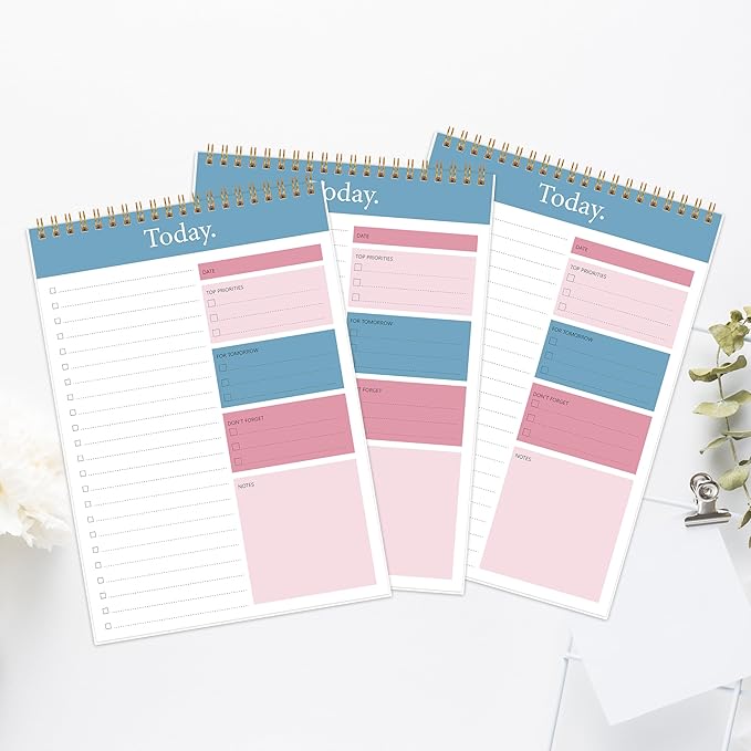 KMQOY To Do List Notepad - 3 Pack Daily Planner Pad Undated 52 Sheets Spiral Today Planner Note Pad Premium Thick Paper 6.5" x 9.8" For Work and Personal Organized