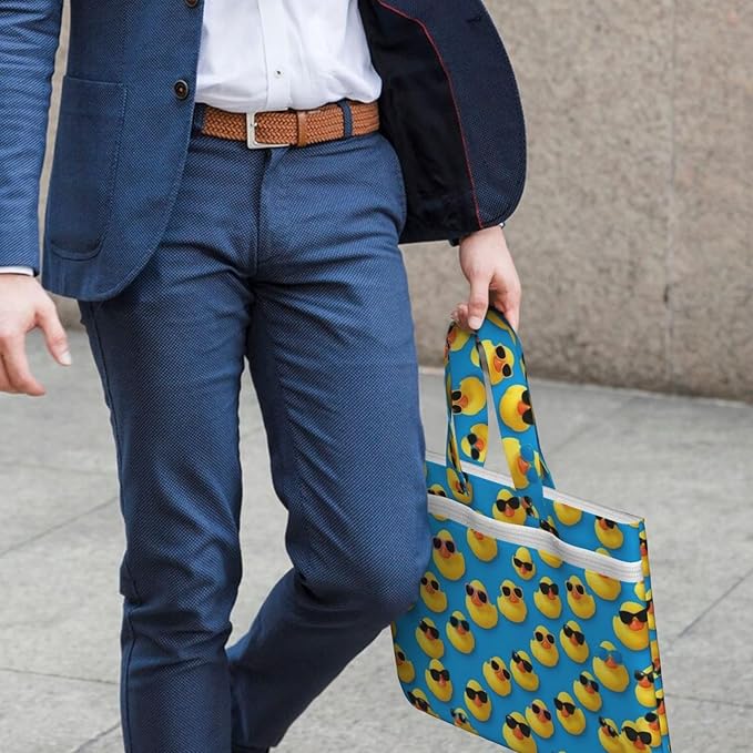 Waterproof Canvas Document Bag Cute Rubber Yellow Ducks with Sunglasses, Zippered File Briefcase with Handle for Office Meetings and Travel