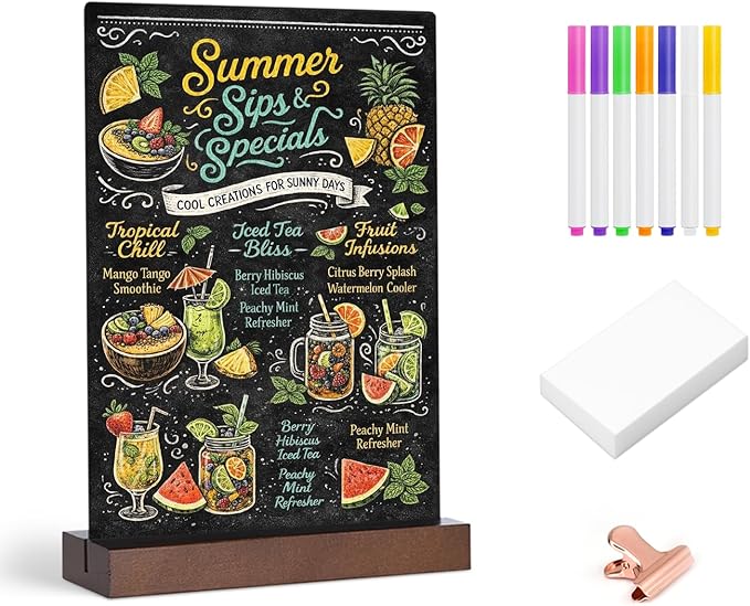 Small Chalkboard Sign with Stand, 8 x 12 Inch Double-Sided Table Blackboard, Food Drink Menu Message Boards for Kitchen, Bar, Party Event, Wedding