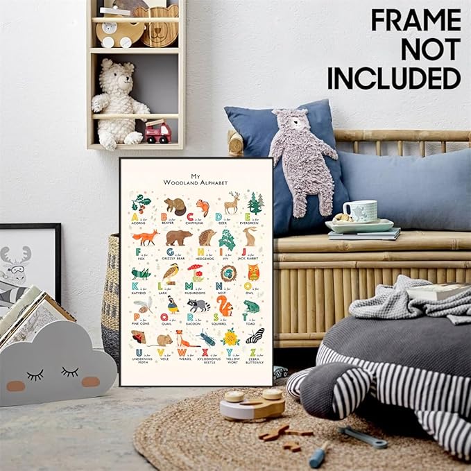 Alphabet Woodland Animal Poster for Toddlers - Educational Learning Poster for Wall, Classroom & Nursery - 24x36in Unframed