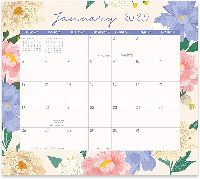 2025 Calendar - Magnetic Monthly Calendar 2024-2025, Orange Circle Studio 12 Month Calendar, 8.5" x 9.6" January 2025 - December 2025, Bella Flora Print, Magnetize to Fridge or Filing Cabinet