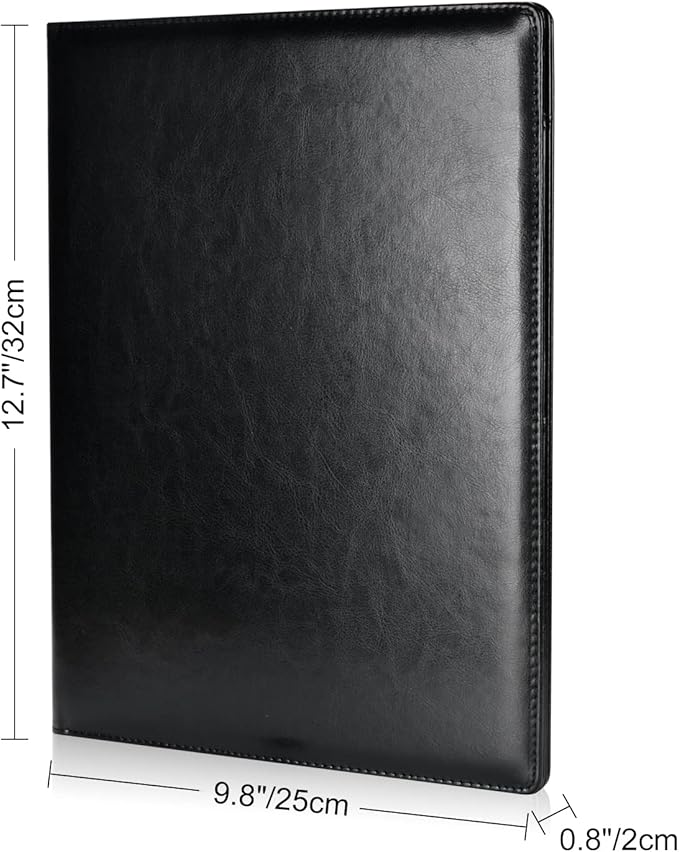 Cacturism Padfolio Portfolio Folder, Foldable Letter Size Writting Pad, PU Leather Professional Folio Organizer for Women - Resume Business Legal Document Holder for Job School Office, Black