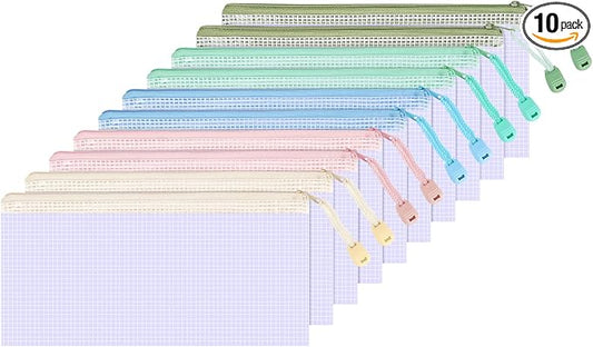 10Pcs Mesh Zipper Pouch Bags, A6 Sizes Pencil Waterproof Pouch Bag, Zipper Pouches for Organization Storage, Clear Plastic Bags for Classroom Organization and School Office Storage (A6)