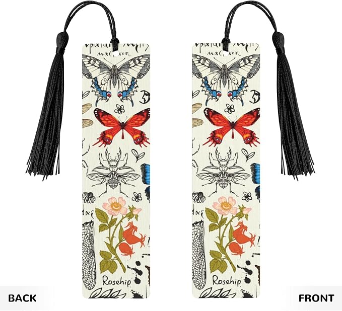 Butterfly 5pcs Wood Bookmarks with Tassel for Planner Reading Book Lovers Accessory Readers Men Women 4.6 X 1.2 Inch