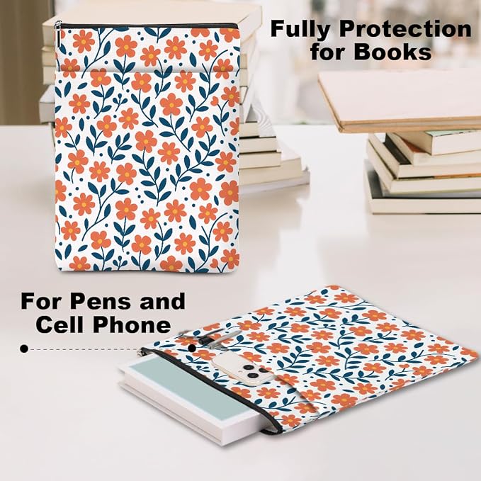 Book Sleeve Book Lovers Gifts Waterproof Books Pouch Protector Cover Reading Accessories Gifts for Women Girls Bookworm Teacher Bestie Librarian Friendship Birthday Wedding Christmas, Aesthetic Floral