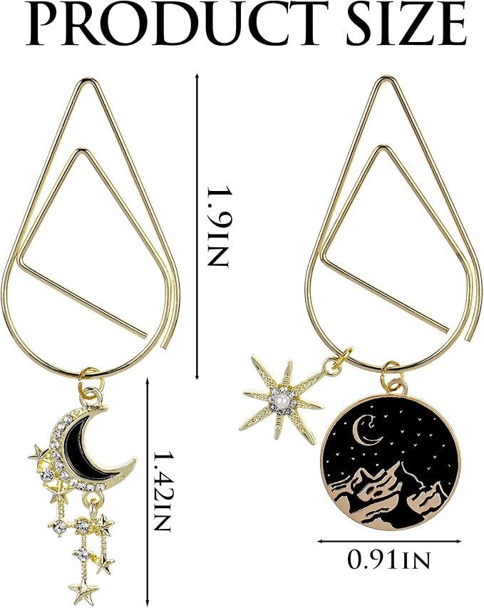 Charm Acotar Moon Bookmark - 2 PCs Fantasy Gold Star Paperclips Bookmarks Reading Gifts Novel Fans Readers Inspirational Metal Book Marks Women Men Bookish Lover Friends Birthday Christmas
