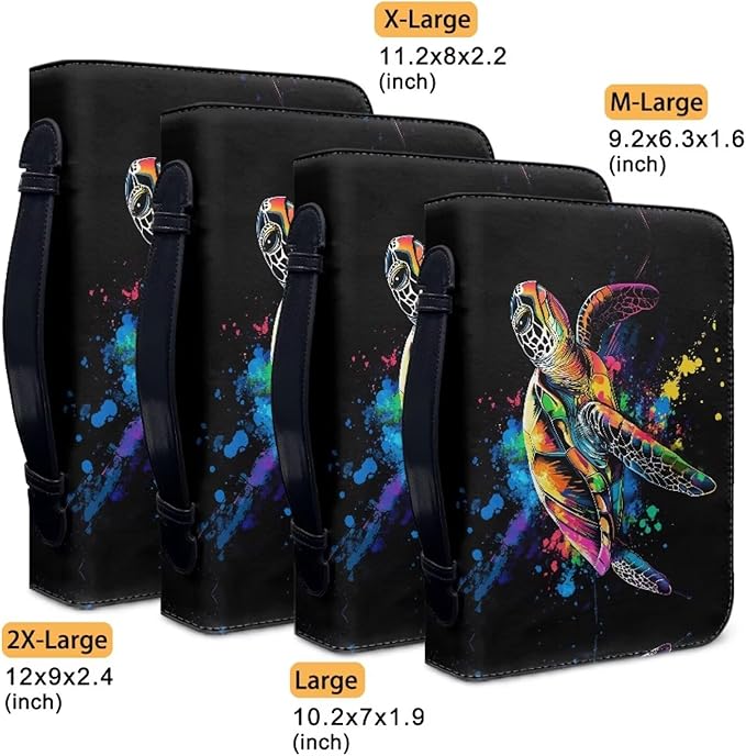 Sea Turtle Bible Cover Case for Women Men，Bible Cover with Durable Handle，Bible Study Accessories Supplies Zippered Pocket-Black-Size L