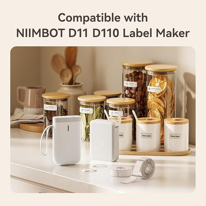 NIIMBOT D110 Label Maker Tape, 14x30mm (0.55"x1.18") 210Label/Roll, Waterproof Label for Home Office Oragnization (Clear)