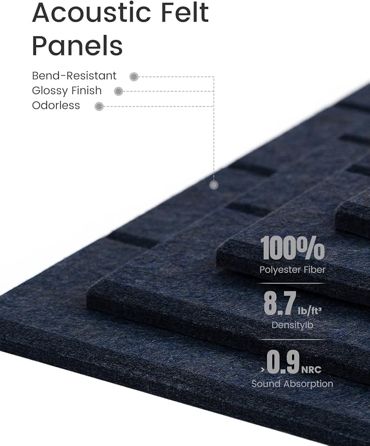 Fluxynara Felt Bulletin Board Tiles -28"x18" with 40 Adhesive Tabs, Cork Board Alternative for Office Decor, Push Pin Board Wall Organizer 6-Pack(Navy Blue)