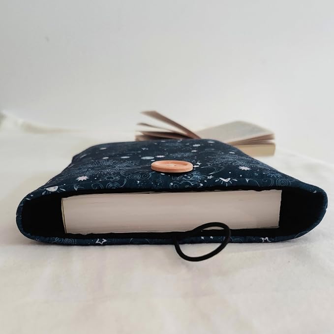 Celestial Book Sleeve - Elegant Book Cover with Wooden Button, Cotton Padded Protector for Paperbacks & Hardcovers, Ideal for Book Lovers, Durable Design (Celestial Bliss, Large)