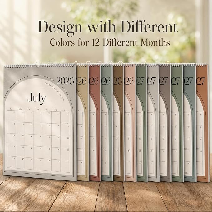 Aesthetic Wall Calendar 2026, 18 Monthly Vertical Calendar July 2026 to December 2027, 15" x 10" Modern Wall Hanging Calendar for School, Home, Office for Monthly Organizing & Planning (Green Vertical )