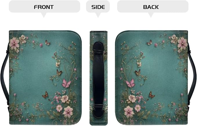 Bible Cover case for Women, PU Leather Cover with Bookmark & Tabs, Green Case for Woman, Large - Sized Bible Study Solution, Daisy Butterfly Design