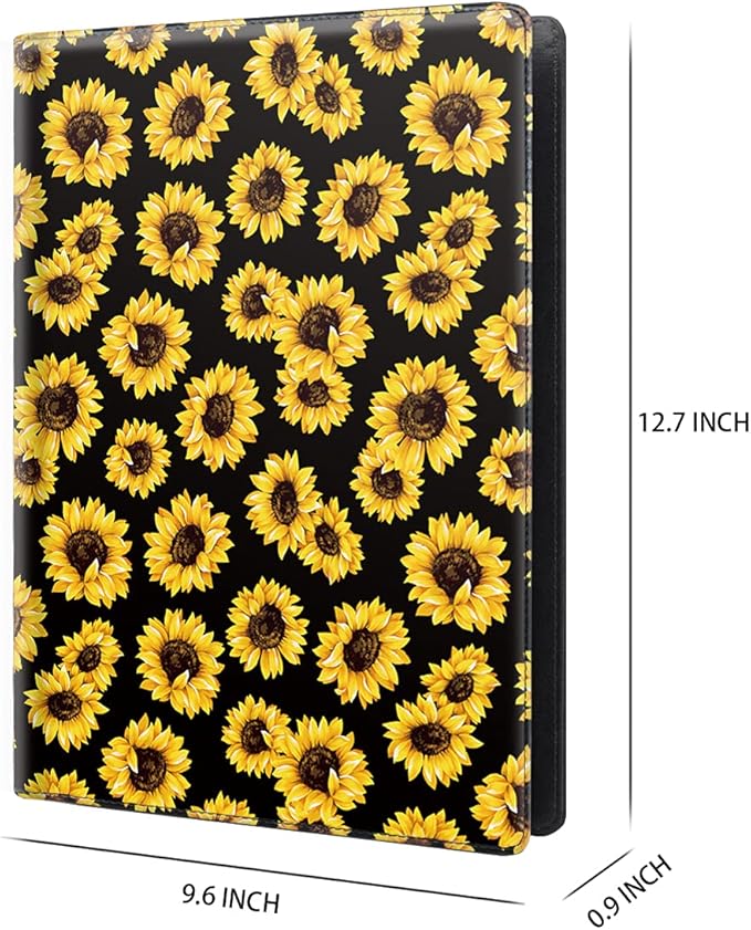 WAVEYU Portfolio Case for Women, Cute Padfolio Cover Folder, Conference/Resume/Legal Document Organizer with Letter/A4 Size Clipboard Hardboard, Business Card Holders, Document Sleeve, Sunflower
