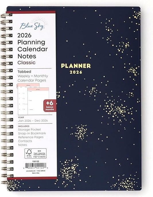 Blue Sky 2026 Weekly and Monthly Planner Calendar, January 2026 - December 2026, 5.875” x 8.625”, Flexible Cover, Storage Pocket, Ruler, Colorful Interior, Includes Extra 30 Sheets of Notes, Starlight