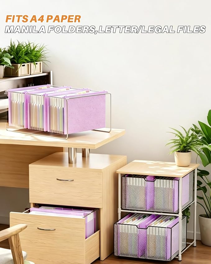 Ansook Legal Size Hanging File Folders, 7 Pockets 1.2" Accordion File Organizer, Hanging Folders for Filing Cabinet, Expandable File Folders for Office Home School - 50% Wheat Straw(Assorted Colors)