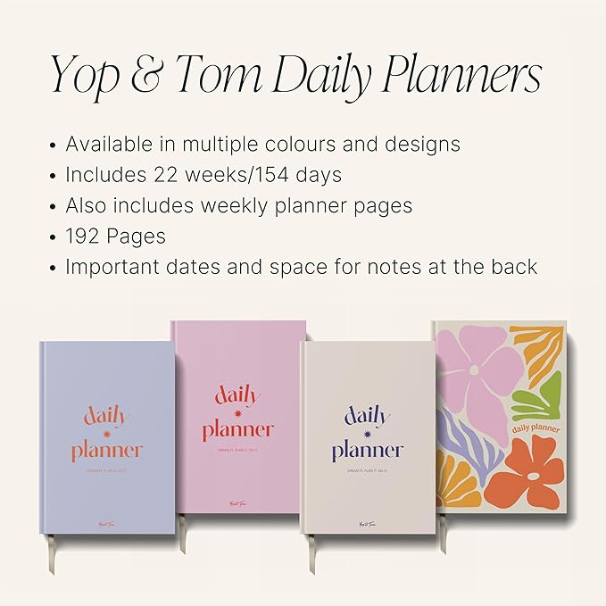 Yop & Tom Daily Planner - Productivity Planner - Weekly and Daily Organizer with Time Slots - Purple & Orange