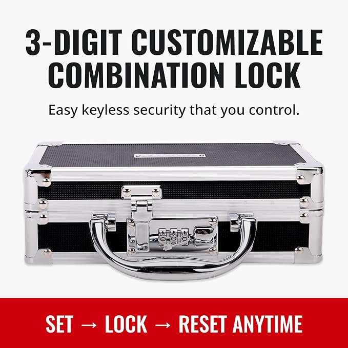 Vaultz Locking Medicine Case with Combination Lock - Portable Lock Box Briefcase for Medications, Cash & Valuables, Organized Storage Case with Handle, 1 Pack (8.38x5.75x2.75)