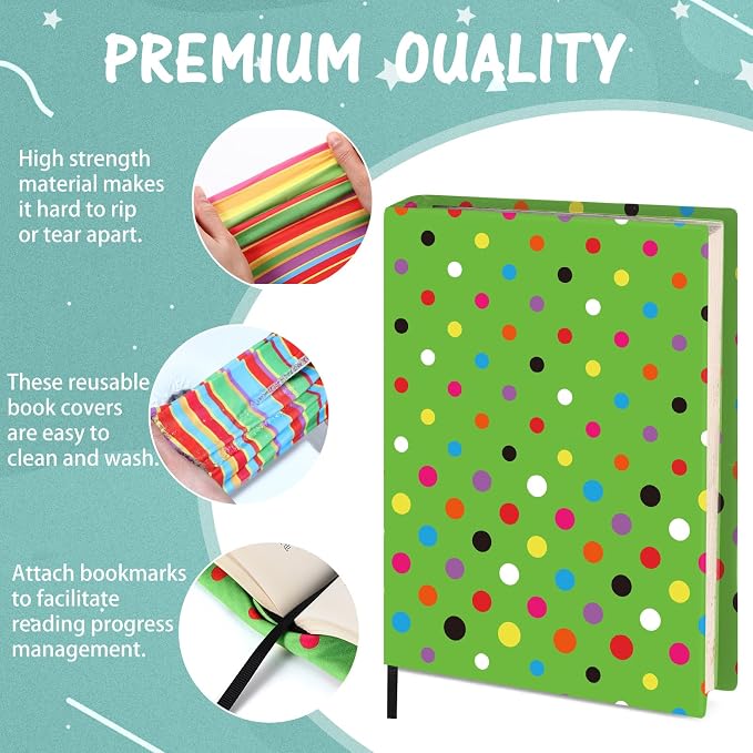Gilprop 6 Pack Jumbo Stretchable Book Covers, Colorful Covers for Textbook Protection and Care, Washable Reusable Protective for Paperbacks Hardcover Books(Geometric,Bright,6-9inch)