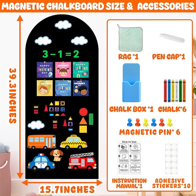 Arch Magnetic Wall Decal Magnet Stickers for Playroom Peel and Stick Magnetic Playwall for Kids Self Adhesive Magnet Wall Board Wallapepr Black Chalkboard for Classroom Home School Nursery Supplies