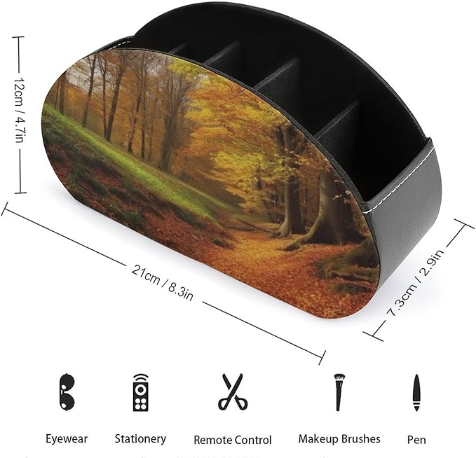 Autumn Remote Control Holder with 5 Compartments TV Remote Holder PU Leather Remote Caddy Remote Box TV Remote Control Storage Box for Table Desktop Organizer