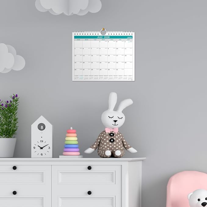 Wall Calendar 2026-2027, 8.5" x 11", Jul 2026 to December 2026, 18 Months with Twin-Wire Bound, Writing Blocks
