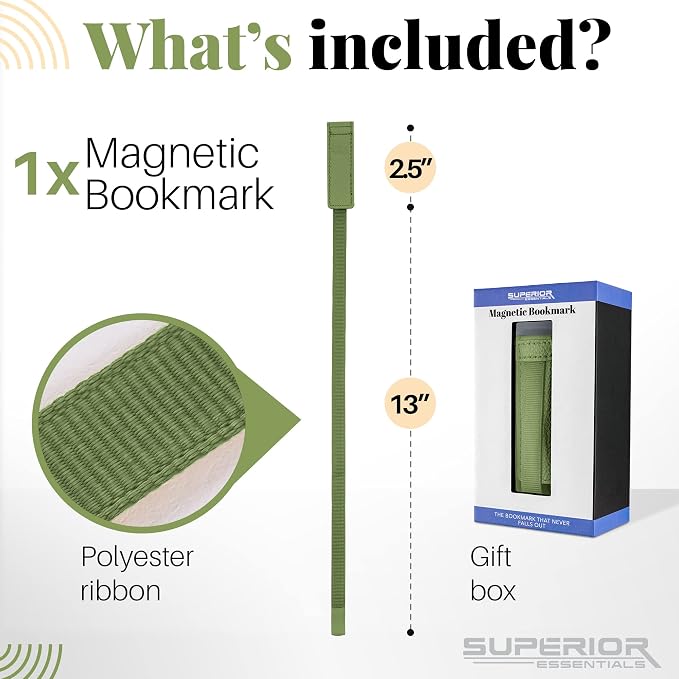 Superior Essentials Planner Magnetic Bookmark - Genuine Leather, Single Long Ribbon Bible Bookmark for Book Lovers - Amplify Your Love for Books with Our Elegant Ribbon Page Marker (1PC, Sage Green)