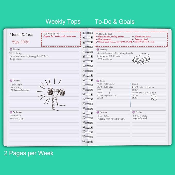Nokingo Undated Planner for 2026 or Any Year - Weekly & Monthly Organizer Notebook & Journal to Track Goals, 5.85" x 8.25", Perfect to Organize Your Daily Life, Teal Weekly Monthly Planner Undated