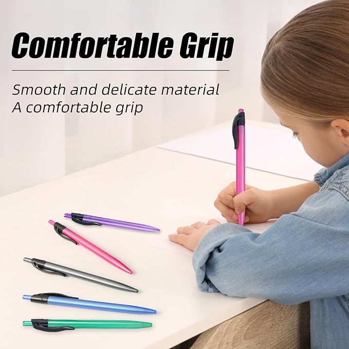 Yuxingrong Retractable Black Ballpoint Pen for Smooth Writing 1.0mm Medium Pack of 100 Black Ink Pen, Click Pens Bulk with Comfort Grip, Idea for Journaling, Planner, Note Taking