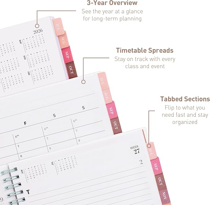Rileys Academic Planner 2026-2027, Daily, Weekly & Monthly Planner, July 2026 - June 2027, Student Notes Pages, Twin-Wire Binding, Weekly Agenda for School & Work (8 x 6-Inches, Typographic, Green)